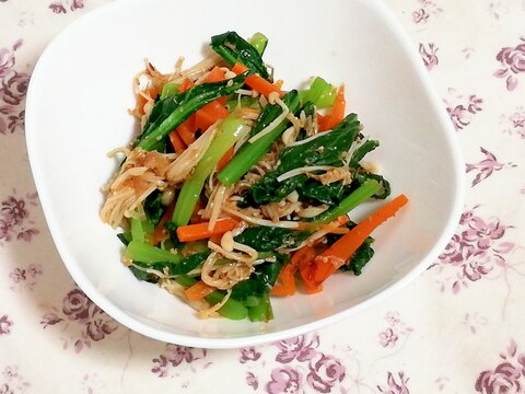 レンジで簡単作りおき!小松菜えのき人参のおかか和え